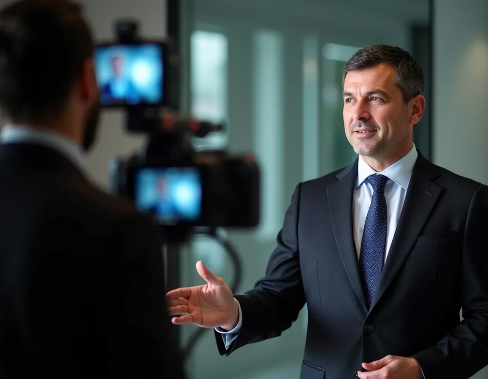 Media training session for corporate executive