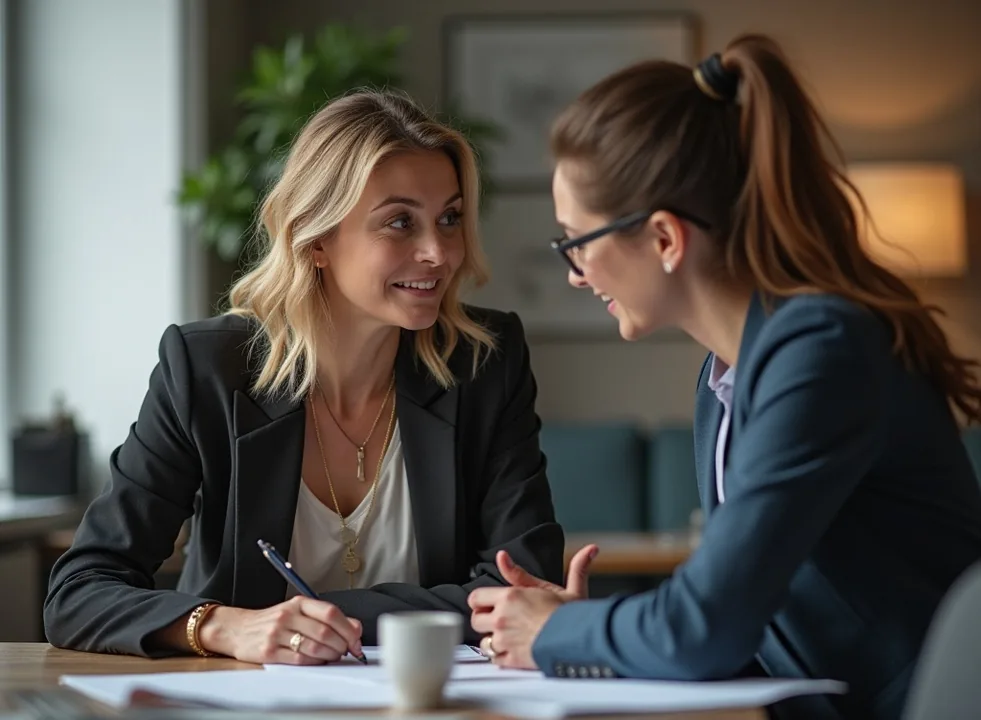 Coach working with executive on personal brand strategy